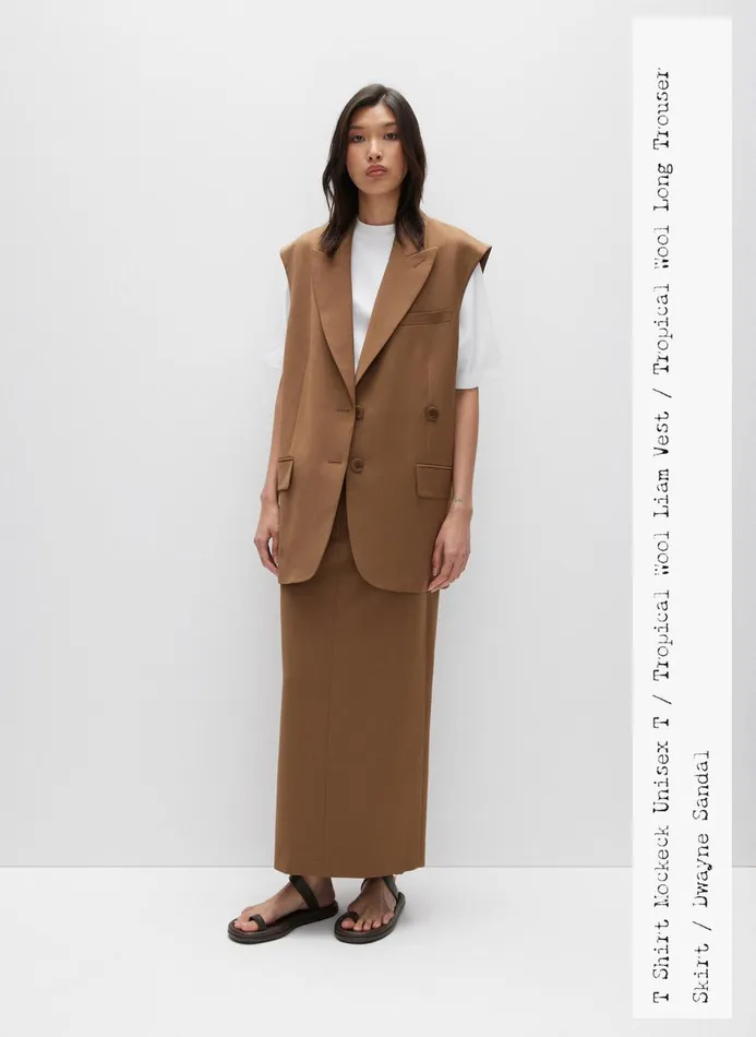 Women Jackets and Outerwear Tibi Tropical Wool Liam Vest Toffee