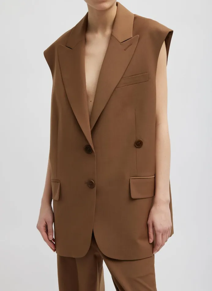 Women Jackets and Outerwear Tibi Tropical Wool Liam Vest Toffee