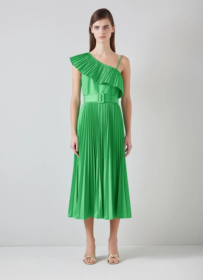 Women Josephine Green OneShoulder Pleated Dress Green LKBennett Dresses Women Josephine Green OneShoulder Pleated Dress Green LKBennett Dresses