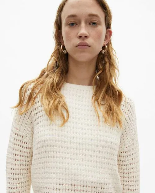 Women Jumpers and Cardigans The Kooples Short Ecru Openwork Cotton Blend Sweater Ecru Women Jumpers and Cardigans The Kooples Short Ecru Openwork Cotton Blend Sweater Ecru