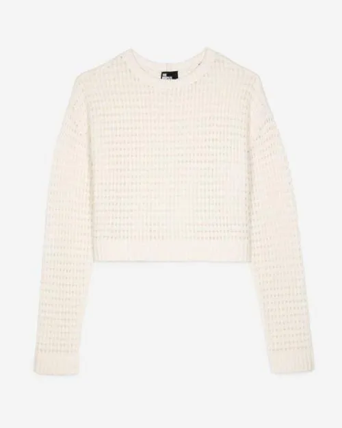 Women Jumpers and Cardigans The Kooples Short Ecru Openwork Cotton Blend Sweater Ecru