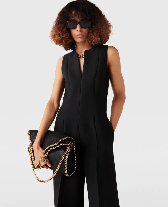Women Jumpsuits Stella McCartney ChainEmbellished OpenBack Jumpsuit Midnight Black