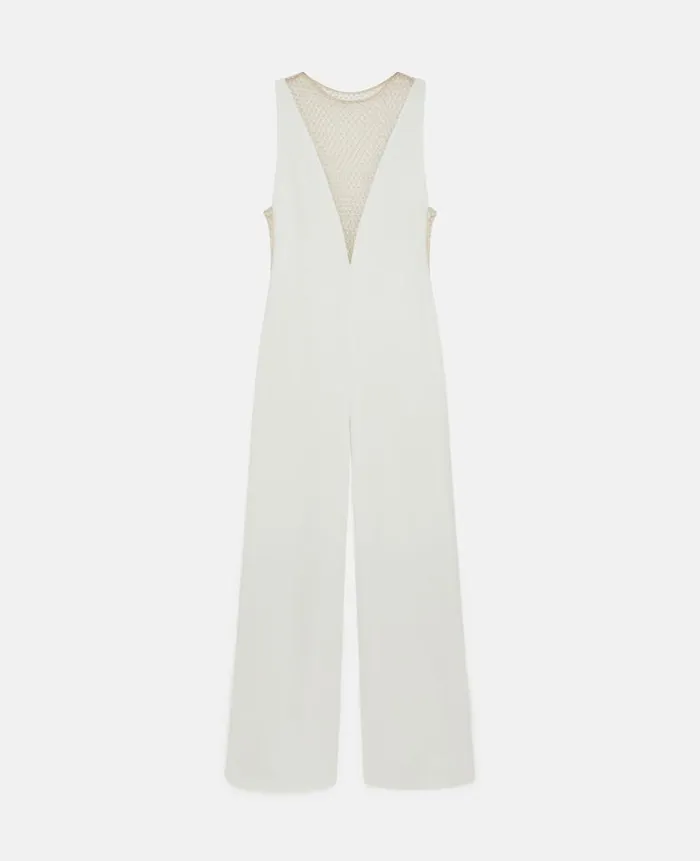 Women Jumpsuits Stella McCartney Crystal Mesh Deep V Jumpsuit Pure White