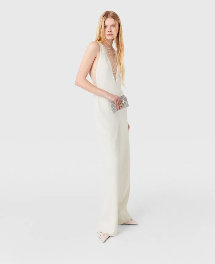 Women Jumpsuits Stella McCartney Crystal Mesh Deep V Jumpsuit Pure White
