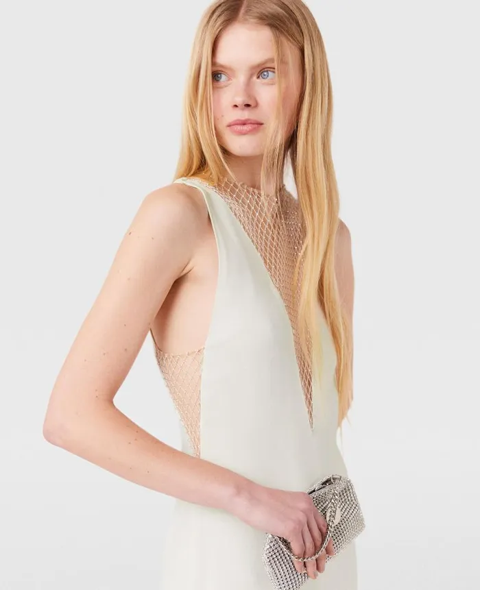 Women Jumpsuits Stella McCartney Crystal Mesh Deep V Jumpsuit Pure White
