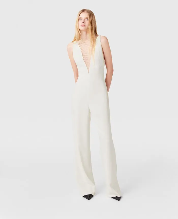 Women Jumpsuits Stella McCartney Crystal Mesh Deep V Jumpsuit Pure White