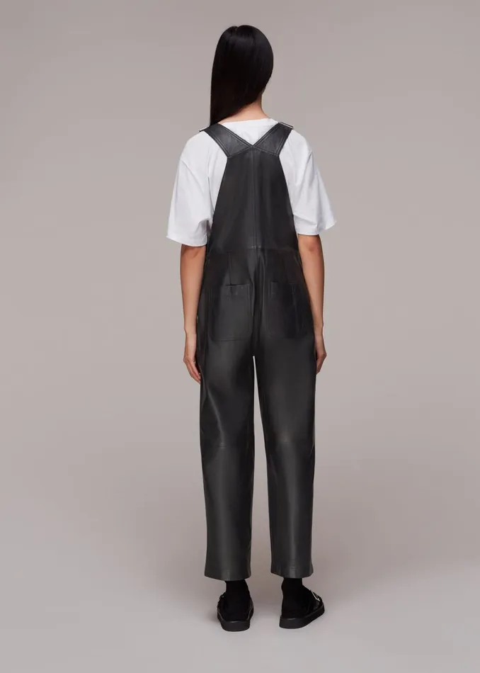 Women Jumpsuits Whistles Black Peyton Leather Dungarees