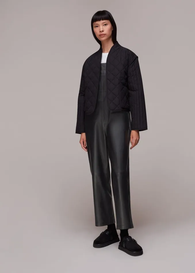 Women Jumpsuits Whistles Black Peyton Leather Dungarees