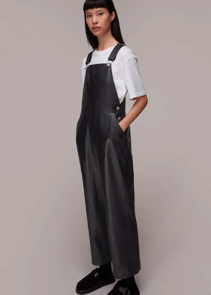 Women Jumpsuits Whistles Black Peyton Leather Dungarees
