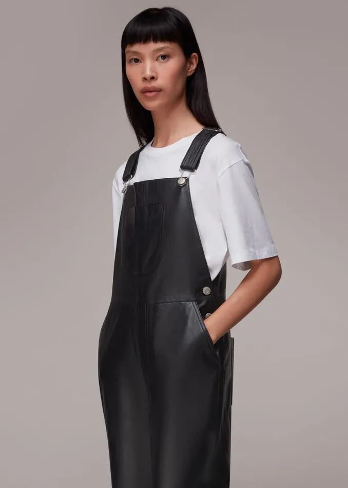 Women Jumpsuits Whistles Black Peyton Leather Dungarees