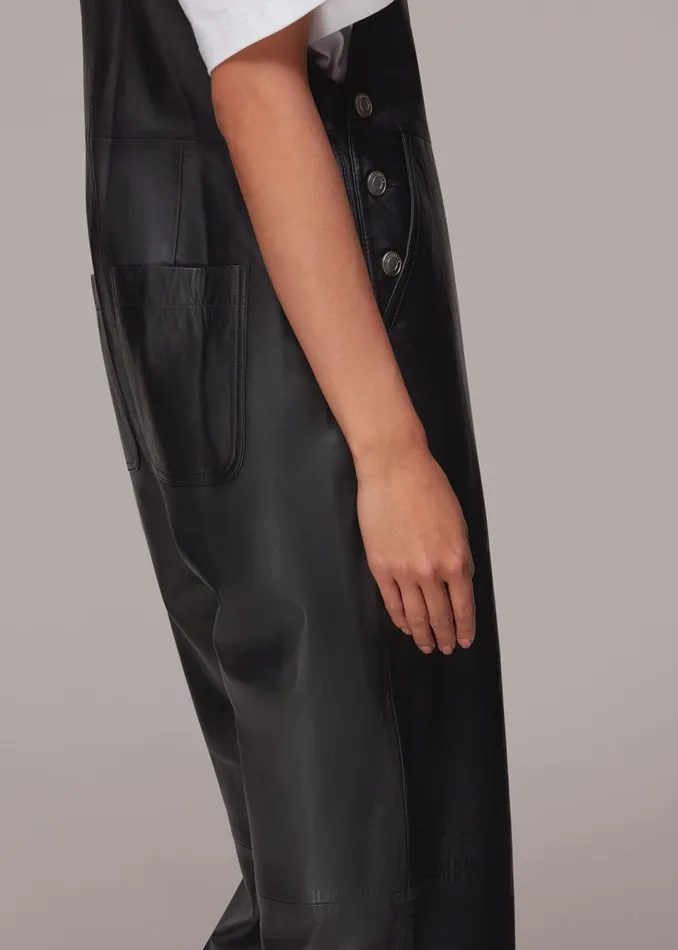 Women Jumpsuits Whistles Black Peyton Leather Dungarees