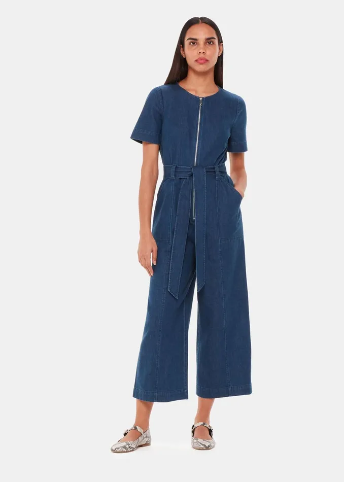 Women Jumpsuits Whistles Short Sleeve Denim Jumpsuit