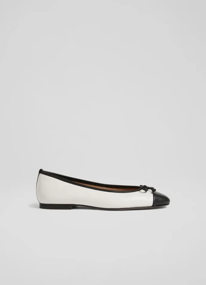 Women Kara White And Black Leather Toe Cap Ballet Flats White Black LKBennett Flats Women Kara White And Black Leather Toe Cap Ballet Flats White Black LKBennett Flats