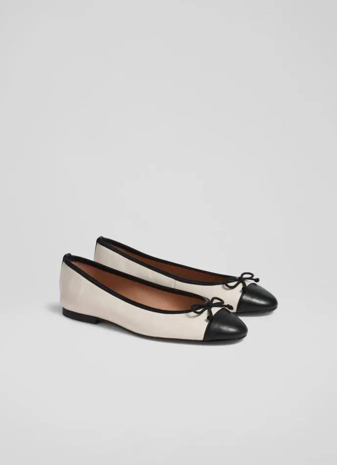 Women Kara White And Black Leather Toe Cap Ballet Flats White Black LKBennett Flats Women Kara White And Black Leather Toe Cap Ballet Flats White Black LKBennett Flats
