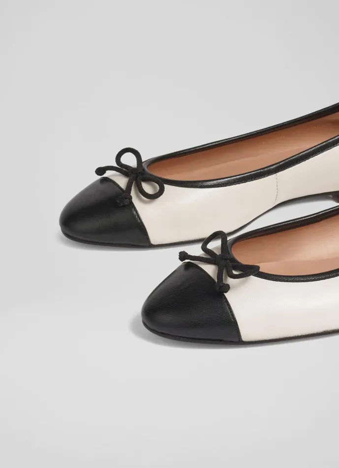 Women Kara White And Black Leather Toe Cap Ballet Flats White Black LKBennett Flats Women Kara White And Black Leather Toe Cap Ballet Flats White Black LKBennett Flats