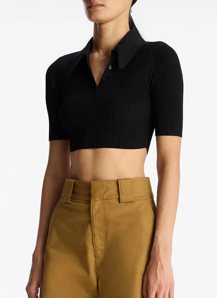 Women Knitwear ALC Cropped Atlas Rib Knit Top Black