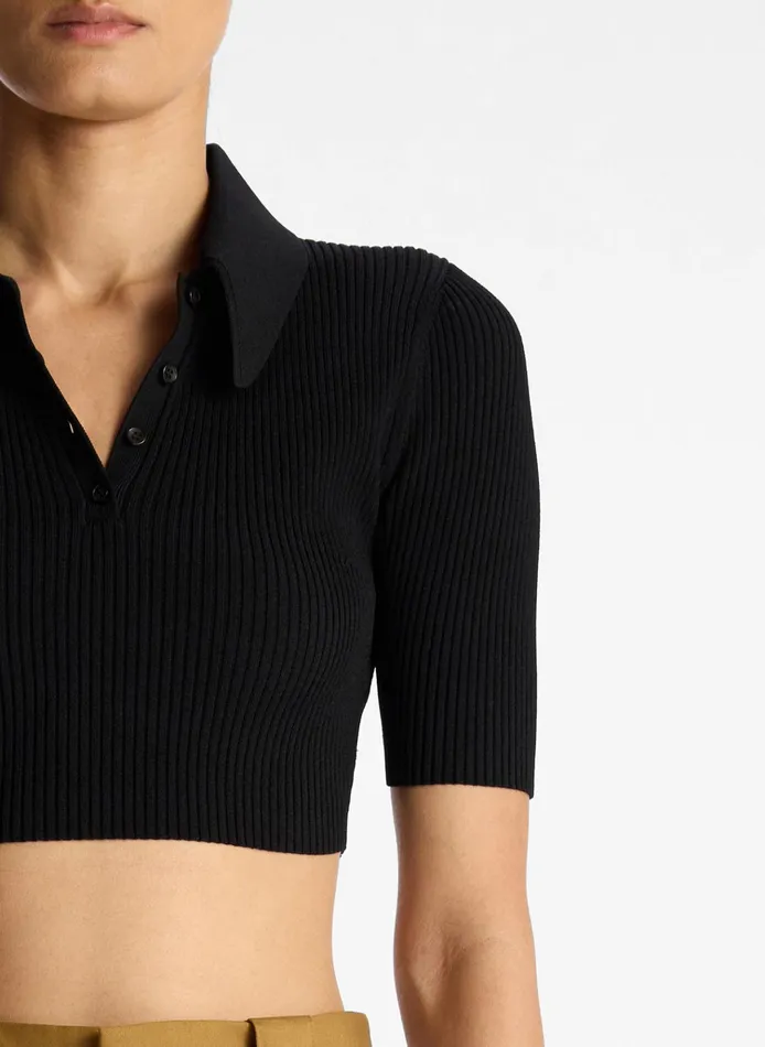Women Knitwear ALC Cropped Atlas Rib Knit Top Black