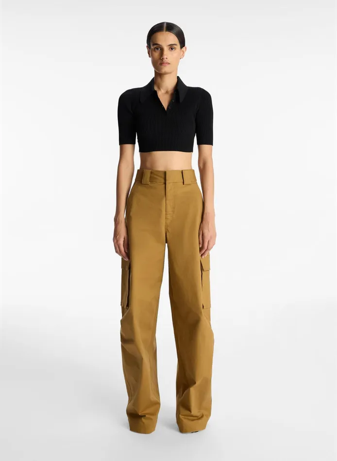 Women Knitwear ALC Cropped Atlas Rib Knit Top Black