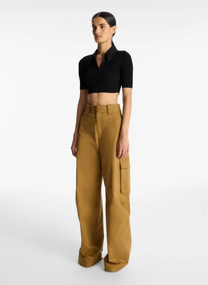Women Knitwear ALC Cropped Atlas Rib Knit Top Black