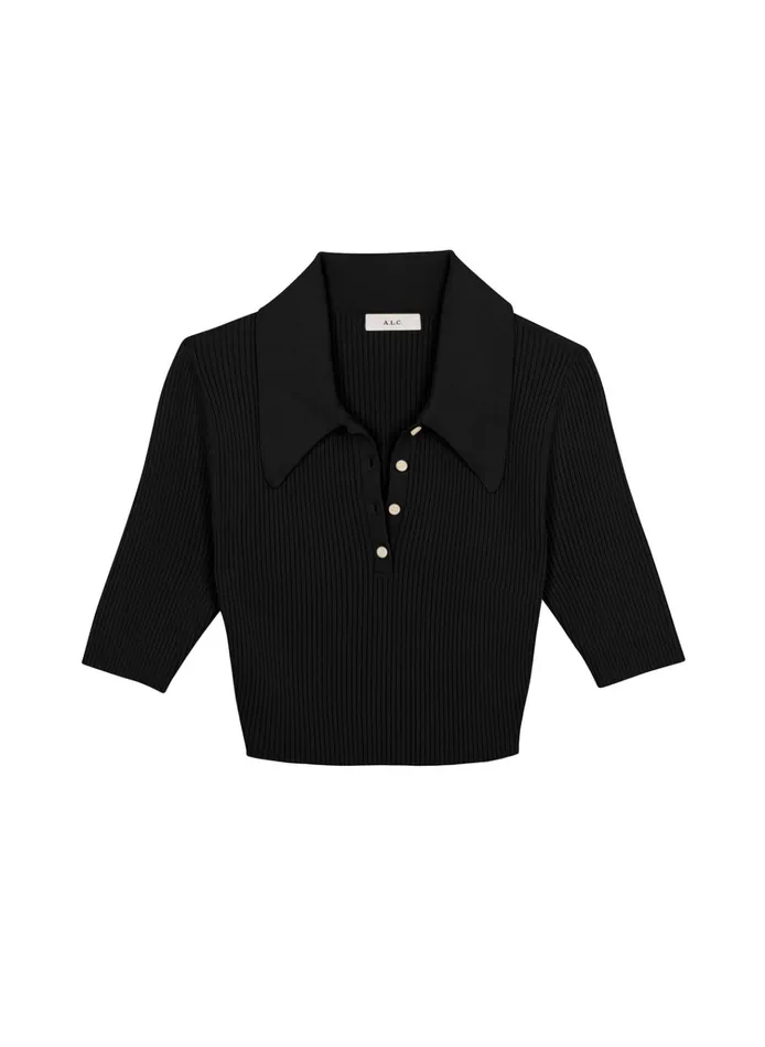 Women Knitwear ALC Cropped Atlas Rib Knit Top Black