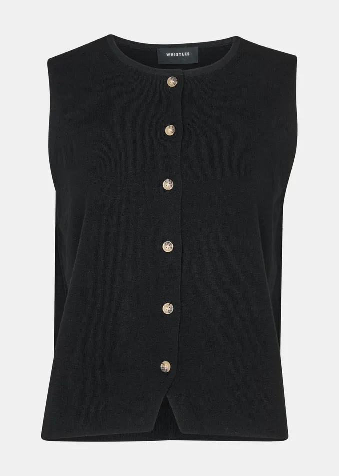 Women Knitwear and Cashmere Whistles Black Lucy Button Front Knit Tank