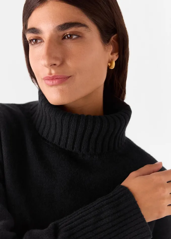 Women Knitwear and Cashmere Whistles Black Wool Split Back Roll Neck