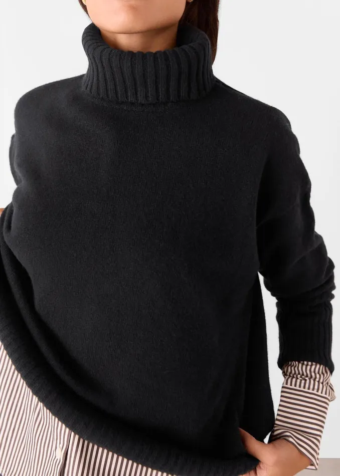 Women Knitwear and Cashmere Whistles Black Wool Split Back Roll Neck