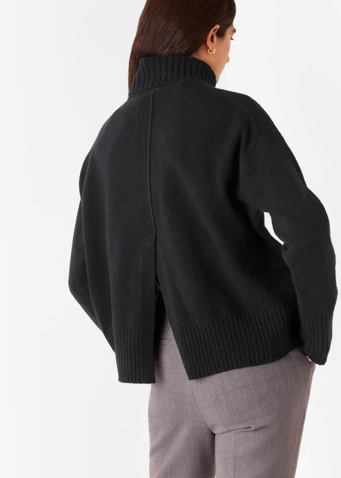 Women Knitwear and Cashmere Whistles Black Wool Split Back Roll Neck