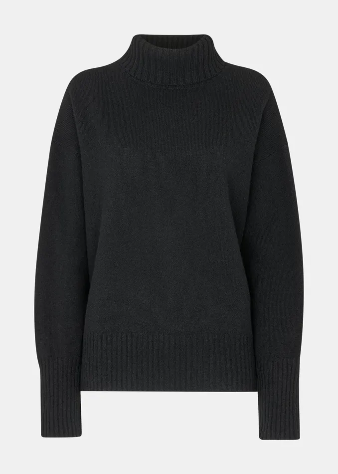 Women Knitwear and Cashmere Whistles Black Wool Split Back Roll Neck