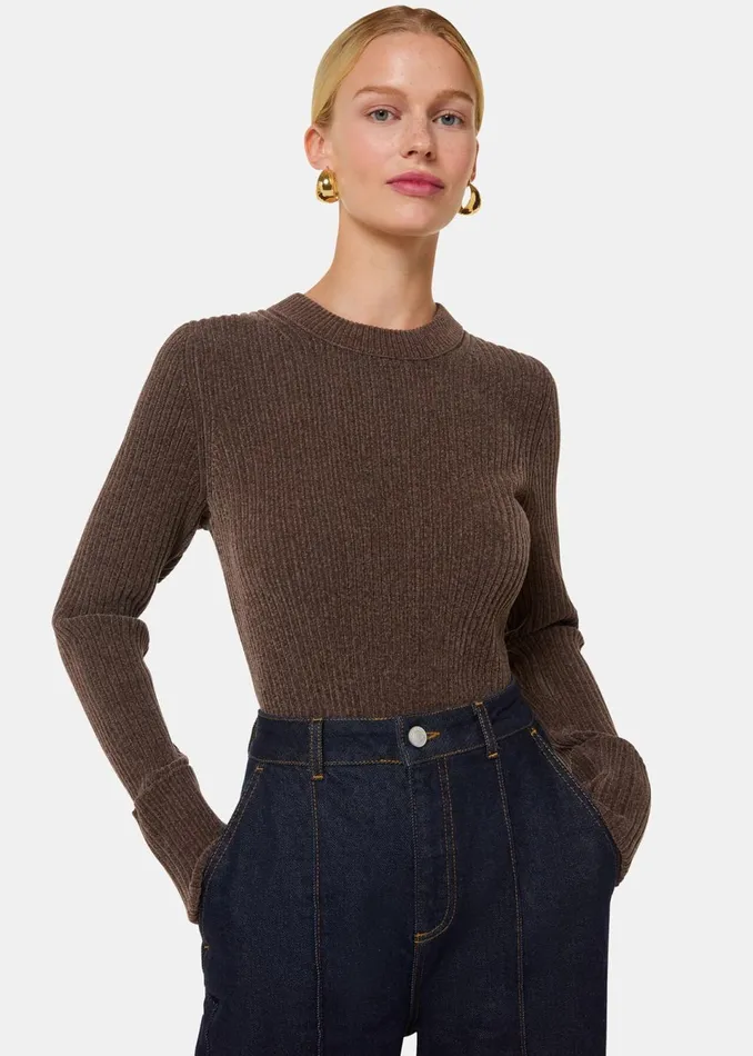 Women Knitwear and Cashmere Whistles Brown Chenille Rib Detail Knit