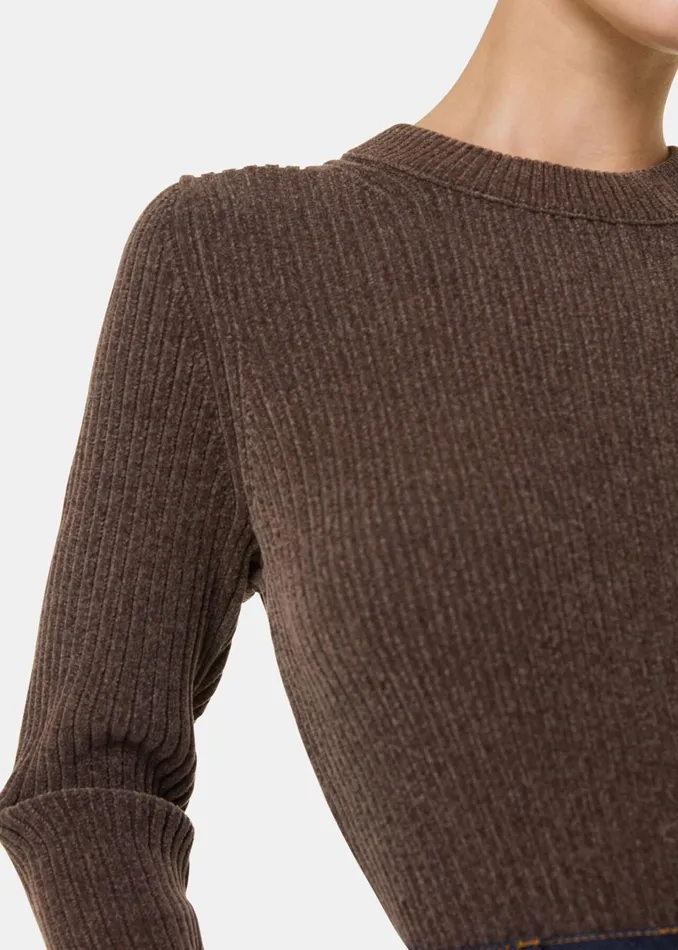 Women Knitwear and Cashmere Whistles Brown Chenille Rib Detail Knit