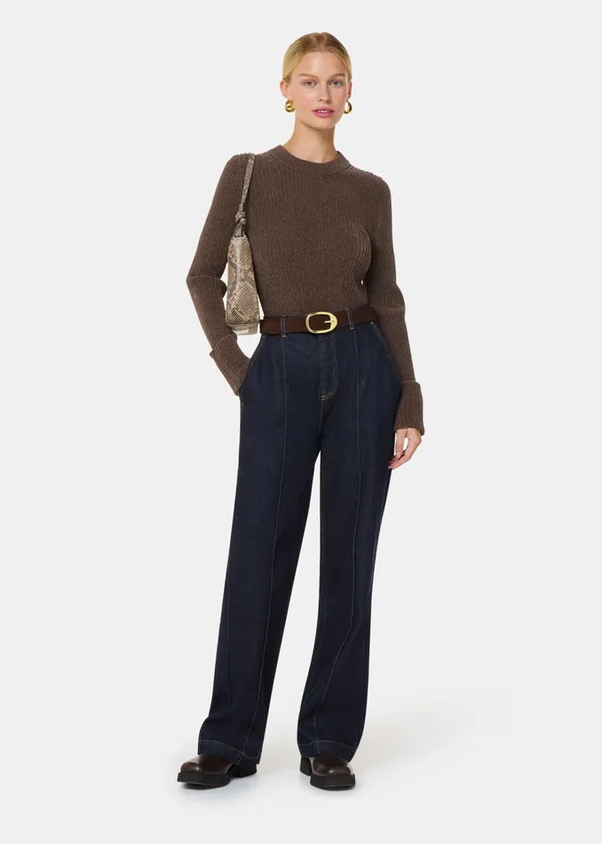 Women Knitwear and Cashmere Whistles Brown Chenille Rib Detail Knit