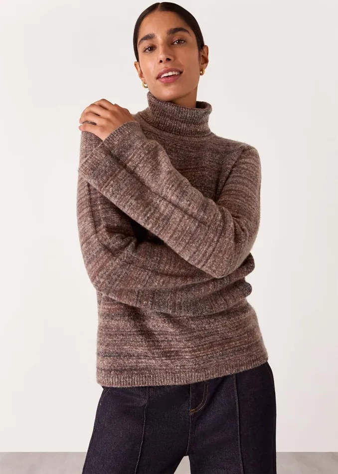Women Knitwear and Cashmere Whistles Brown Textured Funnel Neck Knit