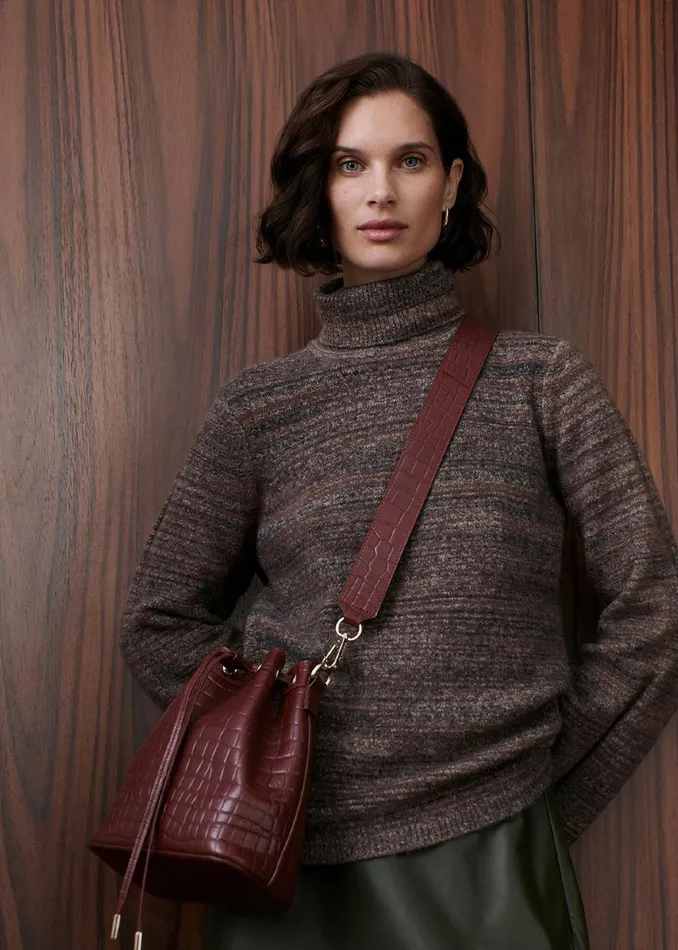 Women Knitwear and Cashmere Whistles Brown Textured Funnel Neck Knit