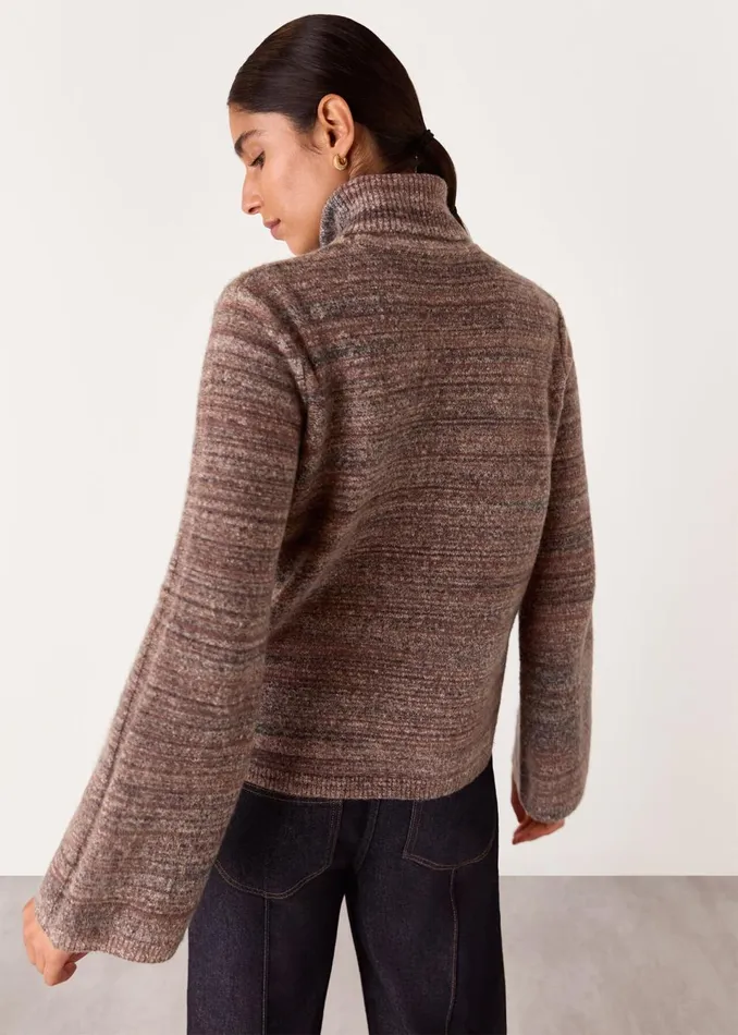 Women Knitwear and Cashmere Whistles Brown Textured Funnel Neck Knit