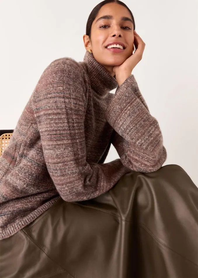 Women Knitwear and Cashmere Whistles Brown Textured Funnel Neck Knit