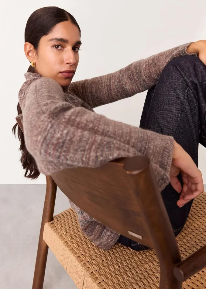 Women Knitwear and Cashmere Whistles Brown Textured Funnel Neck Knit