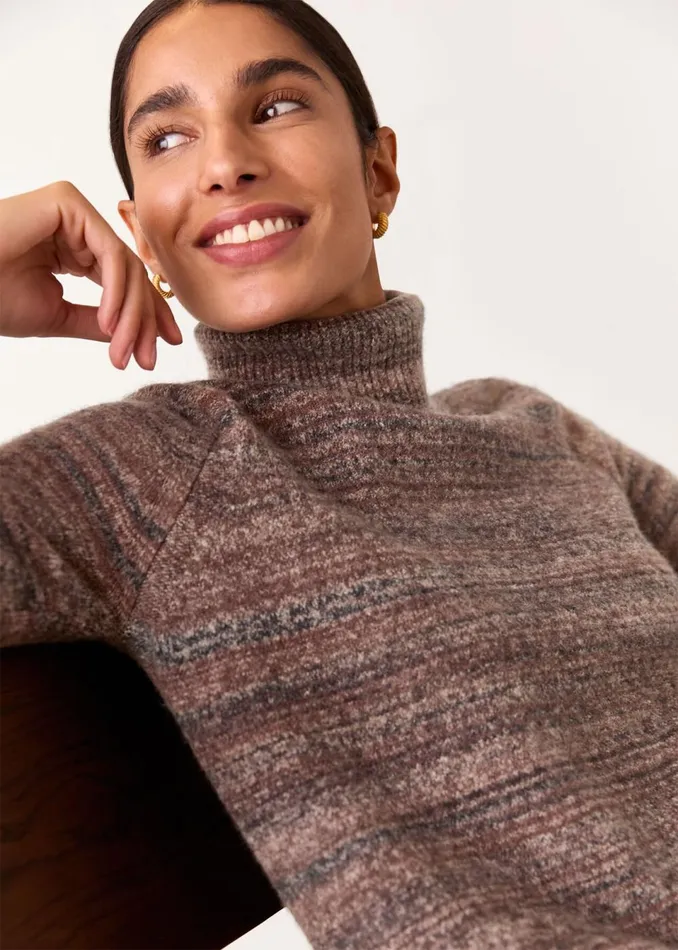 Women Knitwear and Cashmere Whistles Brown Textured Funnel Neck Knit