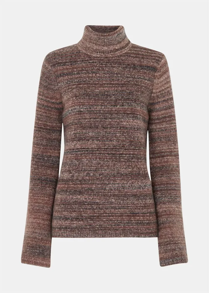 Women Knitwear and Cashmere Whistles Brown Textured Funnel Neck Knit