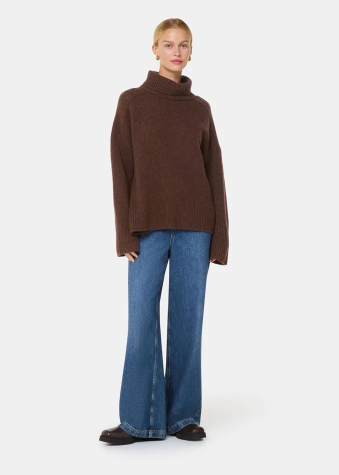 Women Knitwear and Cashmere Whistles Brown Wool Roll Neck Knit