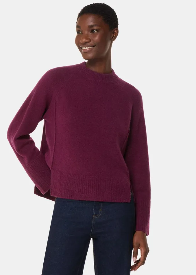 Women Knitwear and Cashmere Whistles Burgundy Wool Mix Side Split Knit