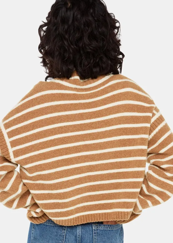 Women Knitwear and Cashmere Whistles Cream Stripe Rib Detail Funnel Knit