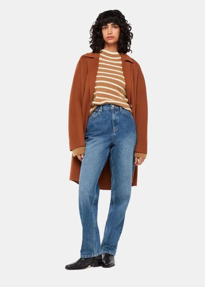 Women Knitwear and Cashmere Whistles Cream Stripe Rib Detail Funnel Knit