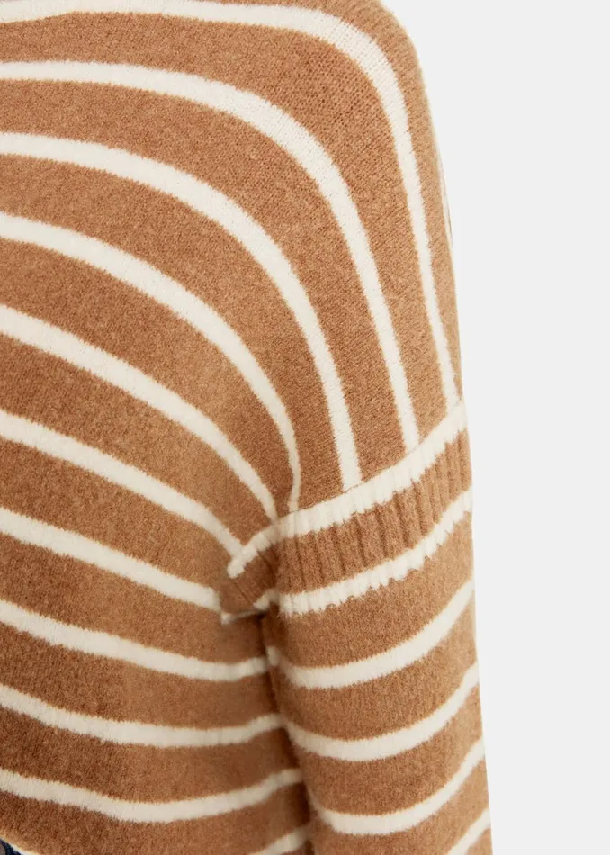 Women Knitwear and Cashmere Whistles Cream Stripe Rib Detail Funnel Knit