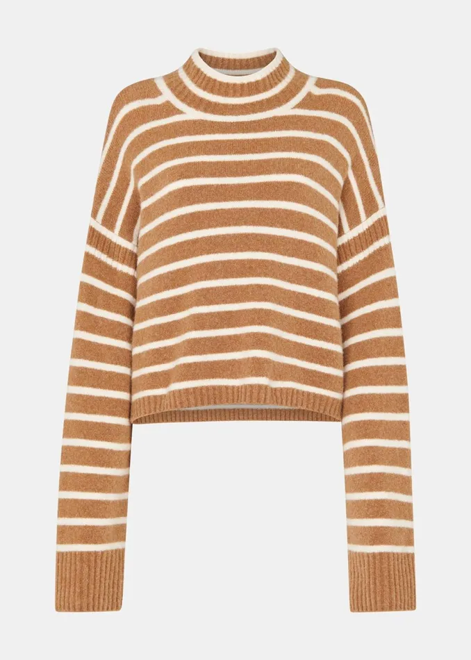 Women Knitwear and Cashmere Whistles Cream Stripe Rib Detail Funnel Knit
