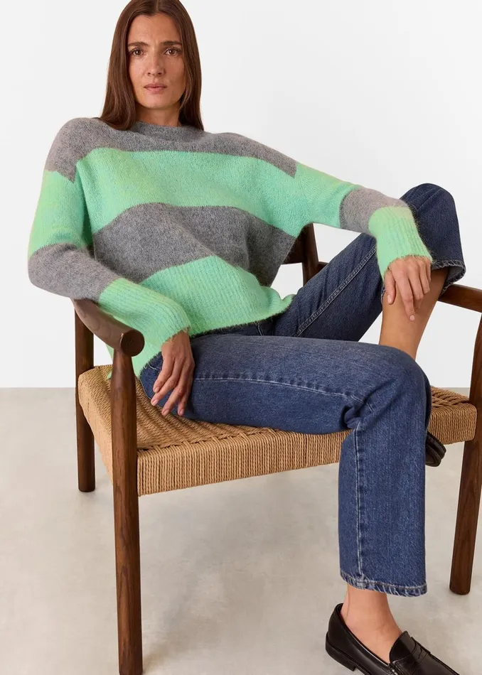 Women Knitwear and Cashmere Whistles Green Alpaca Mix Stripe Knit