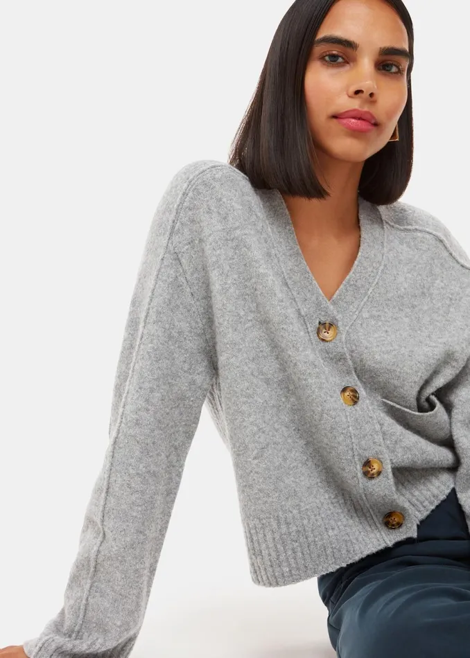 Women Knitwear and Cashmere Whistles Grey Marl Wool Mix Pocket Cardigan
