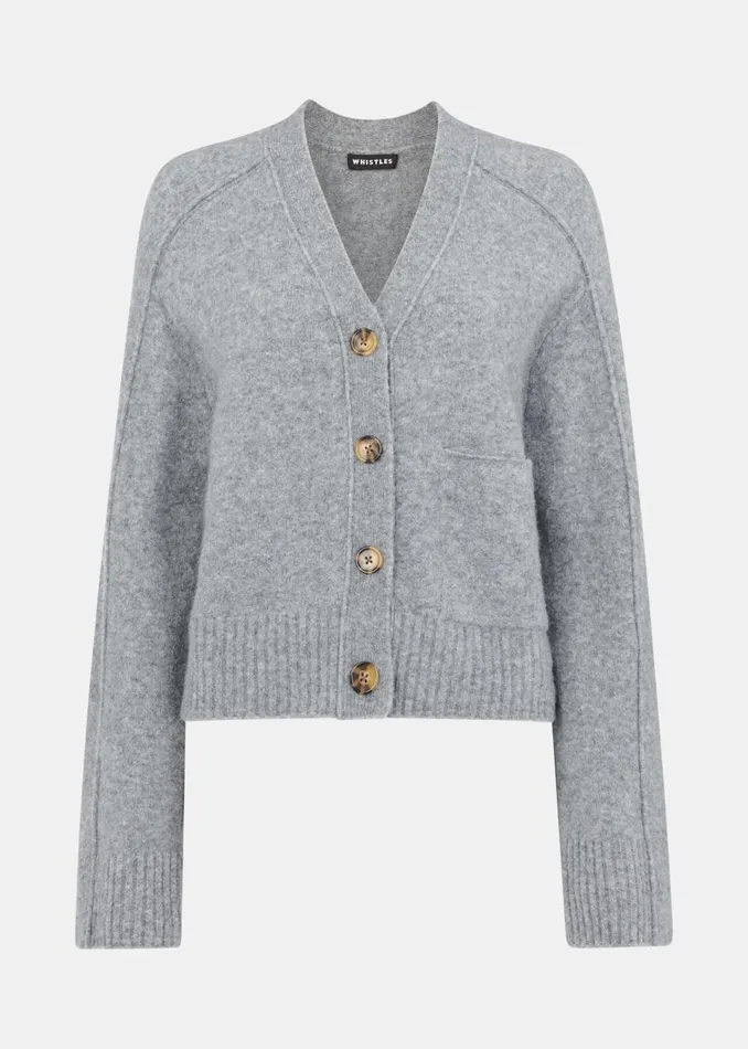 Women Knitwear and Cashmere Whistles Grey Marl Wool Mix Pocket Cardigan