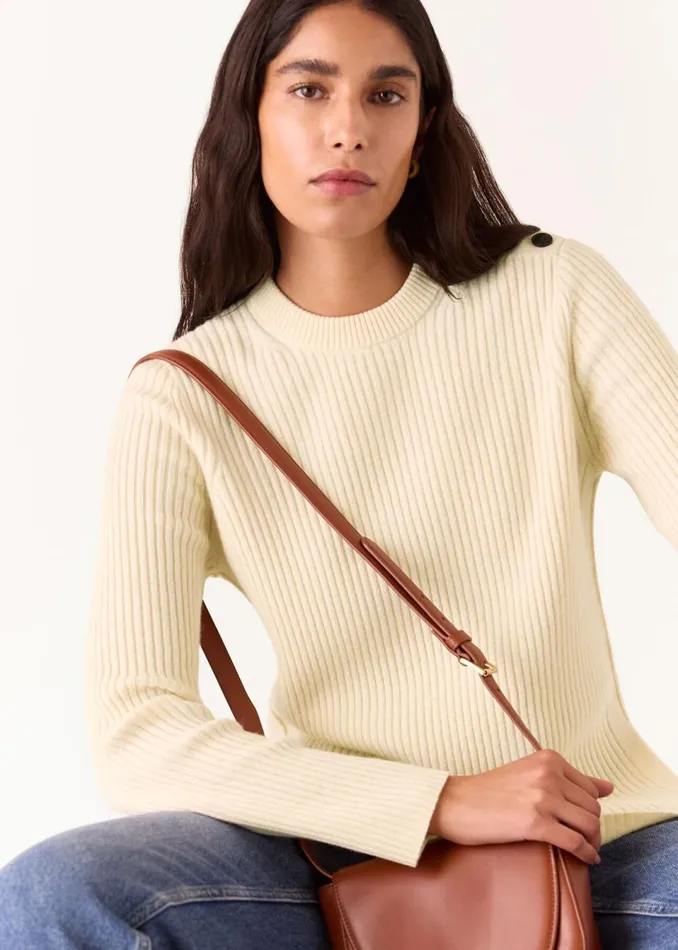 Women Knitwear and Cashmere Whistles Ivory Button Detail Longline Knit