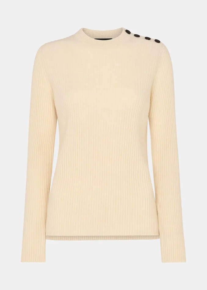 Women Knitwear and Cashmere Whistles Ivory Button Detail Longline Knit